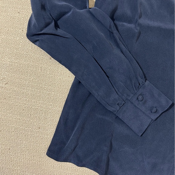Sezane Chlo Silk Shirt Blouse Marine Navy Blue French Top Classic FR34/US2 - Picture 8 of 12